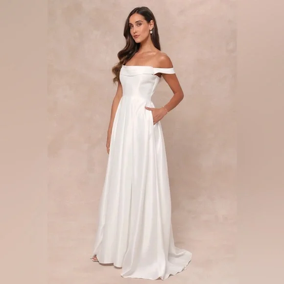 navy blue prom dresses off the shoulder Off-Shoulder Plus Long La Femme Prom Gown